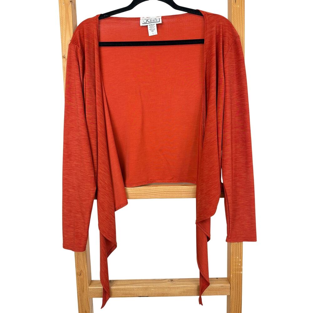 Vintage Kleids Orange Long Sleeve Open Front Front Tie Jacket LARGE MADE USA